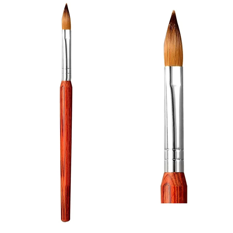 Professional Pure 100% Kolinsky Wood Handle Crystal Nail Brush Art Manicure Round Wooden Pen Acrylic Gel Extension Nail Brush