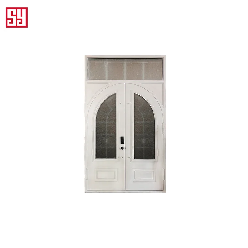 Customizable Minimalist Forged Iron French Door Set Matt Black Villa Entrance Openable Glass Outdoor Security Door