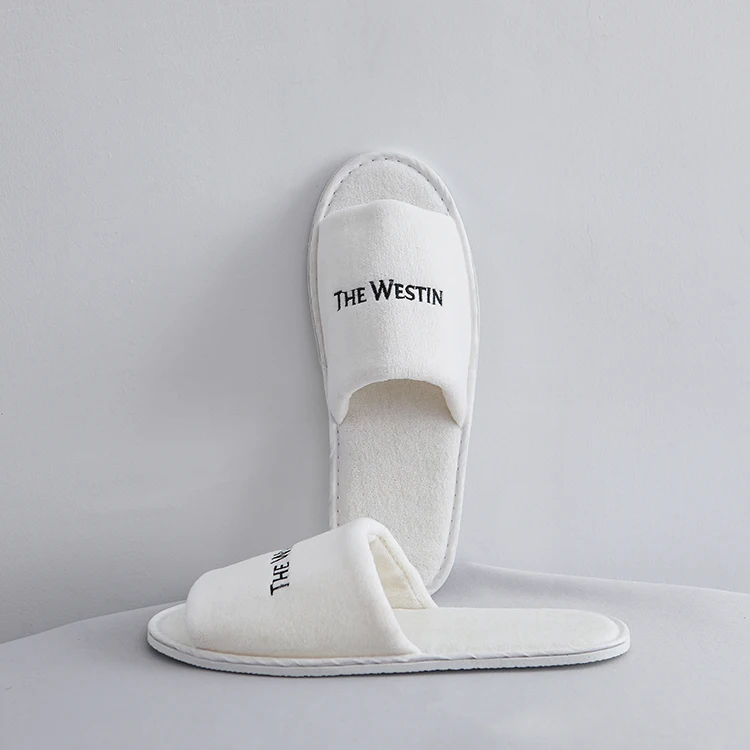 
Custom Logo Linen Bathroom Slipper For Luxury Hotels Disposable Bedroom Spa Style Waffle Open Toe Personalized Hotel Slippers 