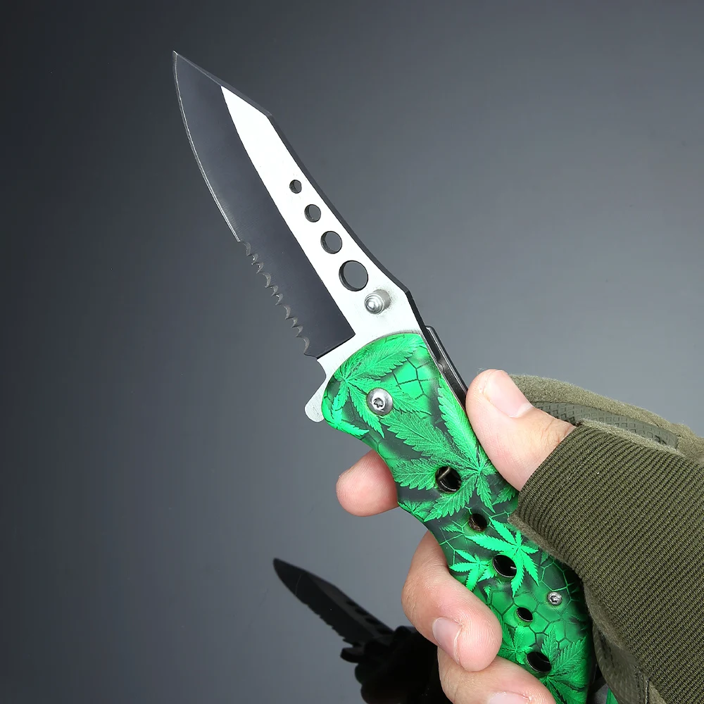 Outdoor Multi Functional Folding Knife Plastic Camouflage Handle Tactics Pocket Knife With Window Breaker and Rope Cutter