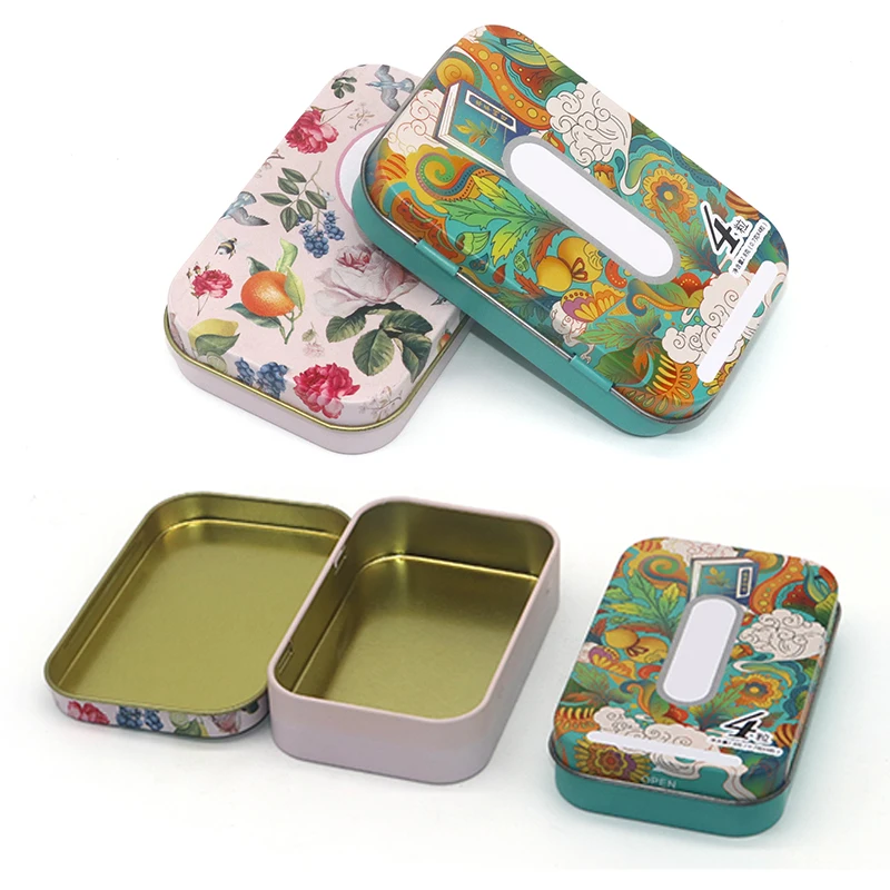 Custom Small Rectangular Hinged Lid Cigarette/Tobacco/Cigar /Gift/Candy/Mint Organizer Storage Tin Can Container Metal Tin Box