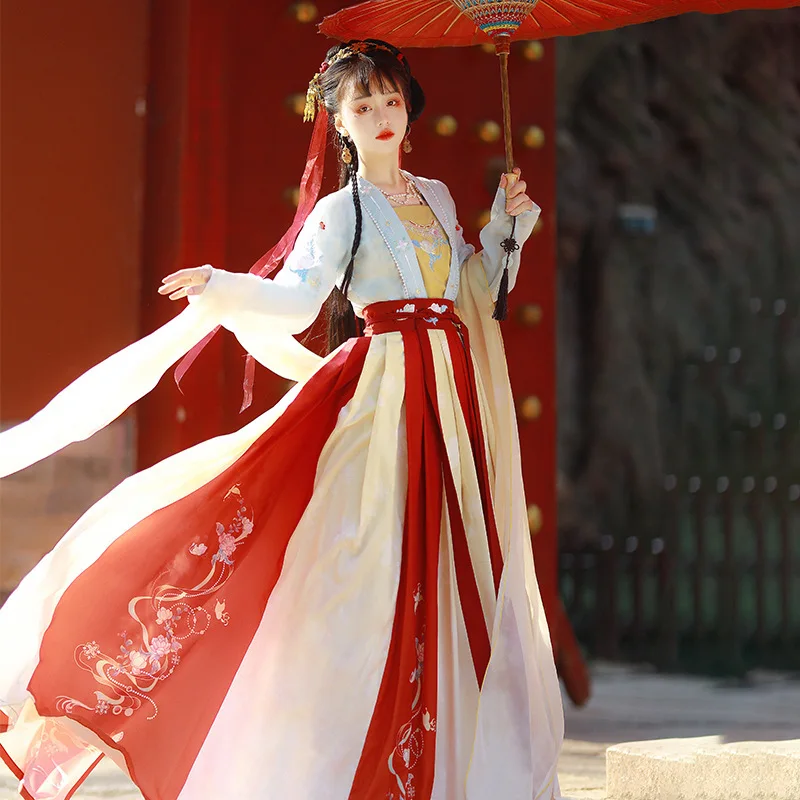 Женский ретро костюм Hanfu в китайском стиле с большим рукавом и вышивкой из пяти частей