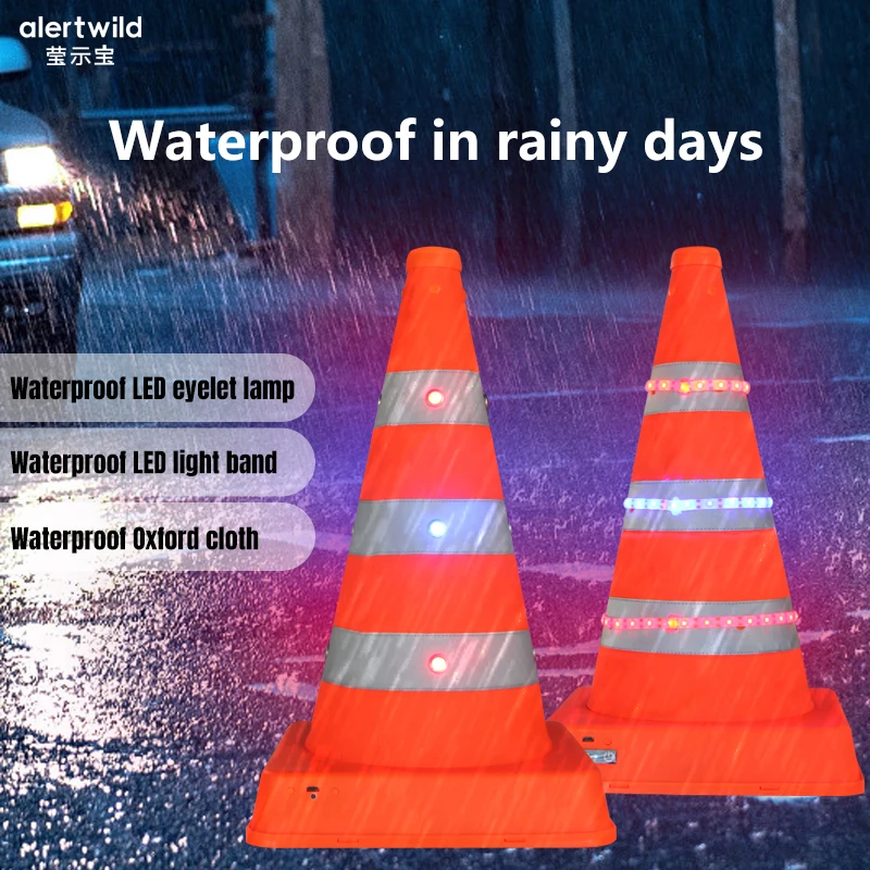 Orange waterproof warning Portable Pop Up collapsible light road cone 16 inch reflective led traffic cone for private car