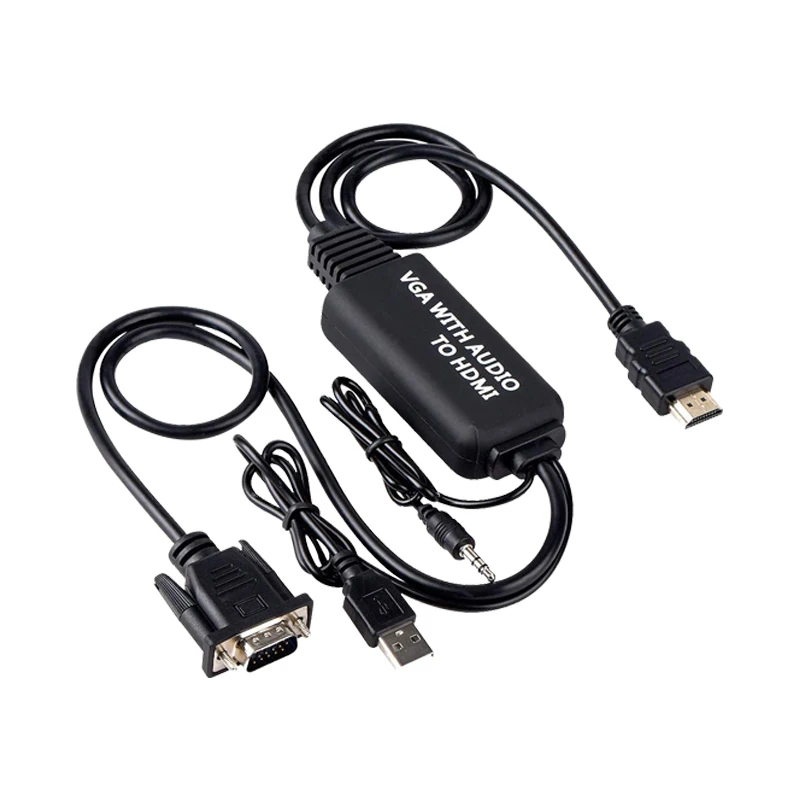 VGA to HDMI Adapter VGA2HDMI Audio Video Converter Cable with 3.5mm Audio for HDTV PC Projector