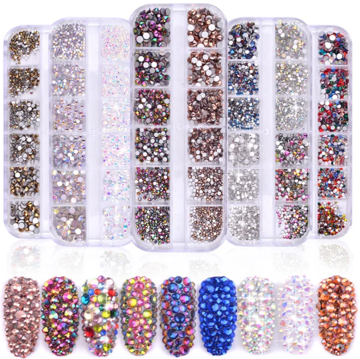  3D Nail art polish strip Trim Set Shiny diamond patch box packed 12 Grit Mixed Sizes AB Crystal