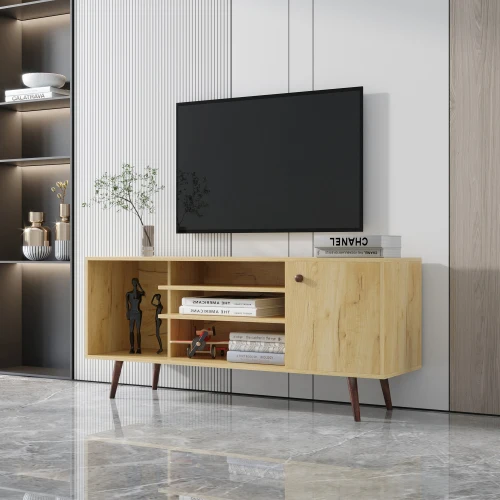 Mid-Century up to 60 Inches TV Stand Entertainment Center with Open Storage Shelves Cabinet TV Console for Living Room