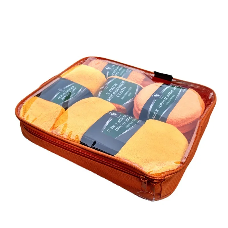 Car beauty cleaning 9-piece set Cleaning cloth glass towel car washing towel glove waxed sponge hub brush tool bag Gift set