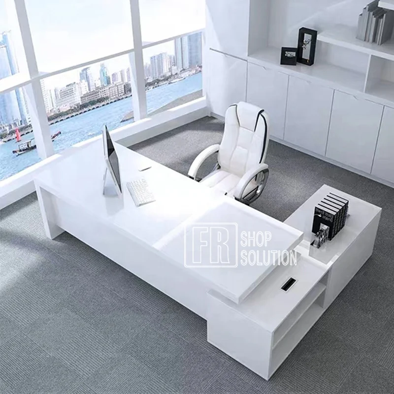 Новейший дизайн под заказ современный белый стол руководителя для офиса