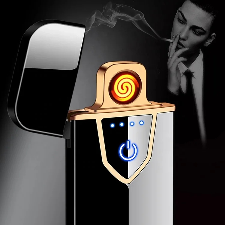 Professional Custom Logo Touch Screen Ignite Windproof Arc Rechargeable Cheap  Electric Coil Lighter