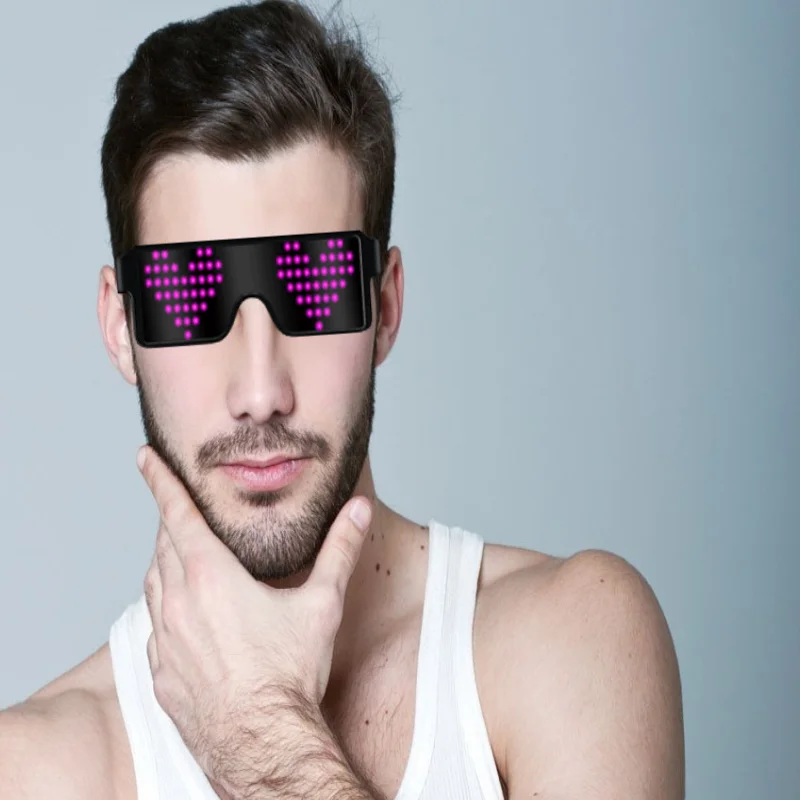 Glowing Party Favor, USB Rechargeable Light Up Eyeglasses with Flashing Neon, 8 Patterns LED Luminous Glasses for Christmas