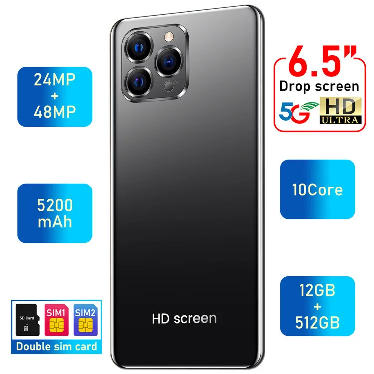 Смартфон i12 Pro 6 5 дюйма 12 + 512 ГБ Android 10 ядер 5G LET phone 3 камера MTK6889 распознавание лица разблокированный мобильный