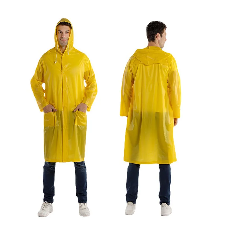 Wholesale Custom Cheap Reusable Waterproof PVC Yellow Long Raincoat Adult Poncho Outdoor Use for Men