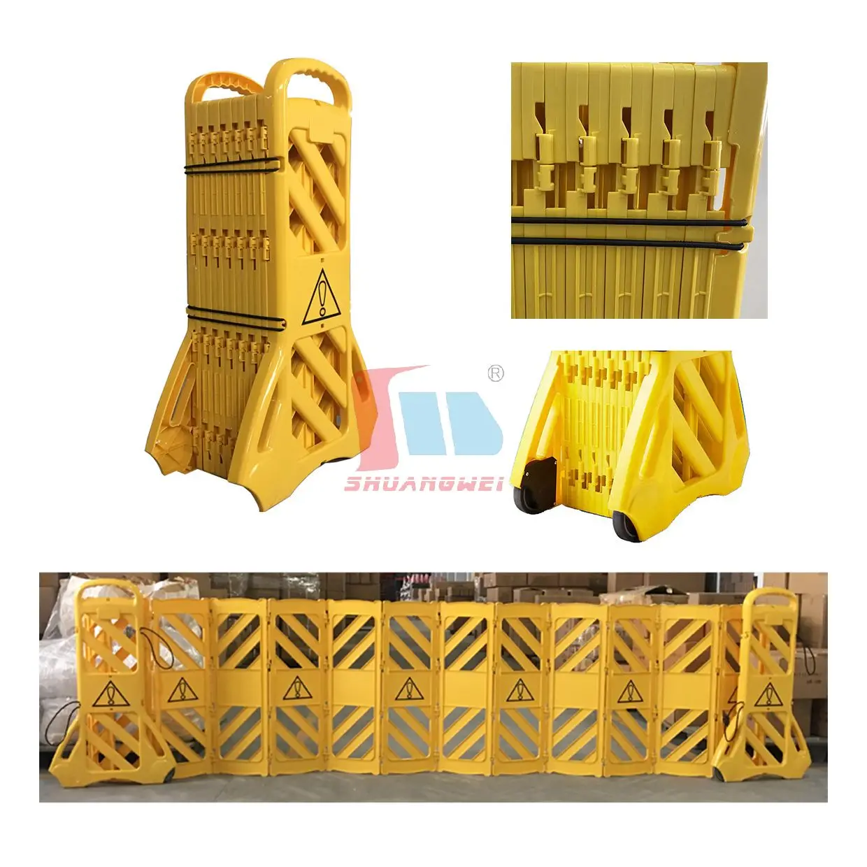 Scratch Resistant Compact Sturdy Pp Retractable Traffic Fence Warning Foldable Plastic Traffic Barrier With Detachable Castors