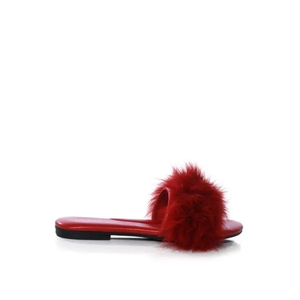 Wholesale Price Women Fashion Foxy Fur Flat Slippers Ladies Slip On Wide Real Fur Outdoor Slippers Sandals