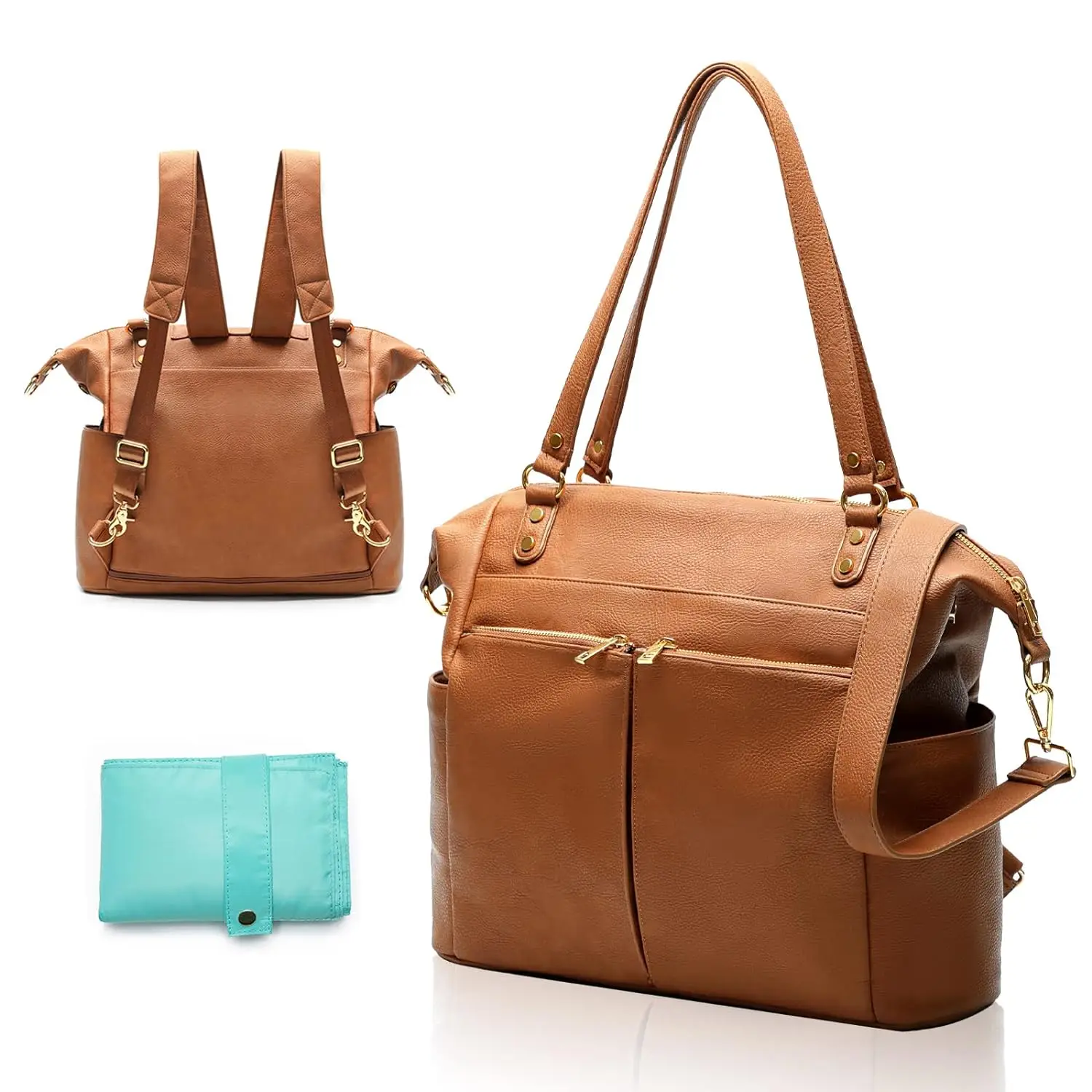 2024 NEW product Leather Convertible Diaper Backpack Tote  Insulated Compartments Baby Registry Changing Pad Boys Mommy Bag
