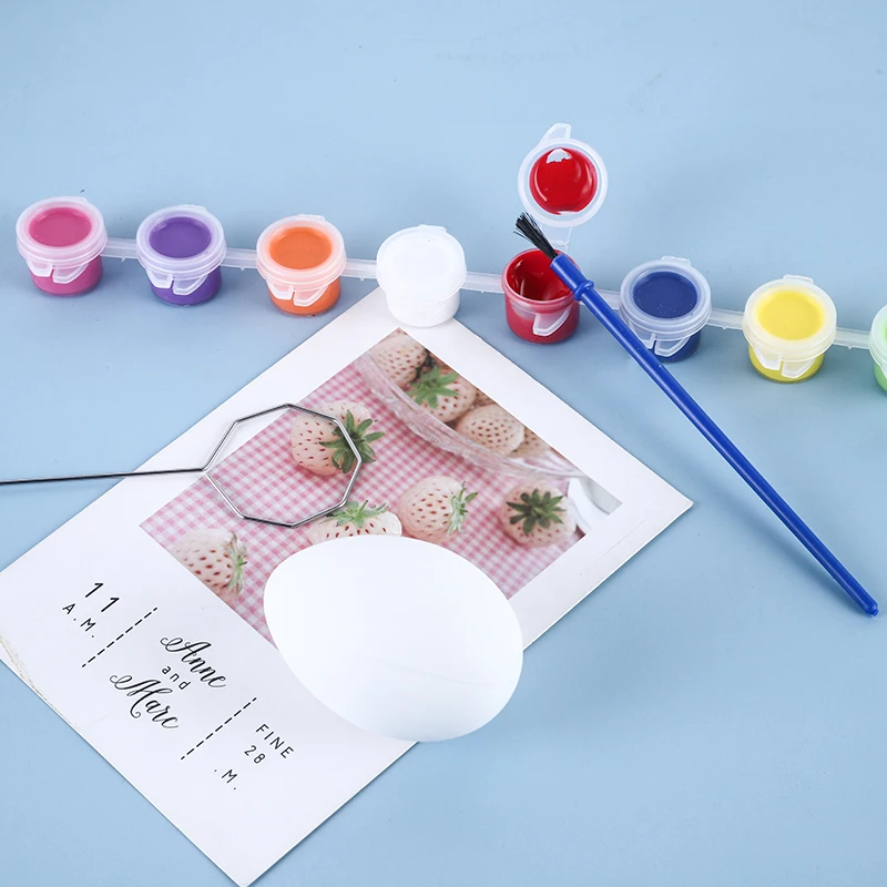Wholesale Amazon plastic eggs Children paint Easter plastic eggshells with brush egg toys colored paint strips