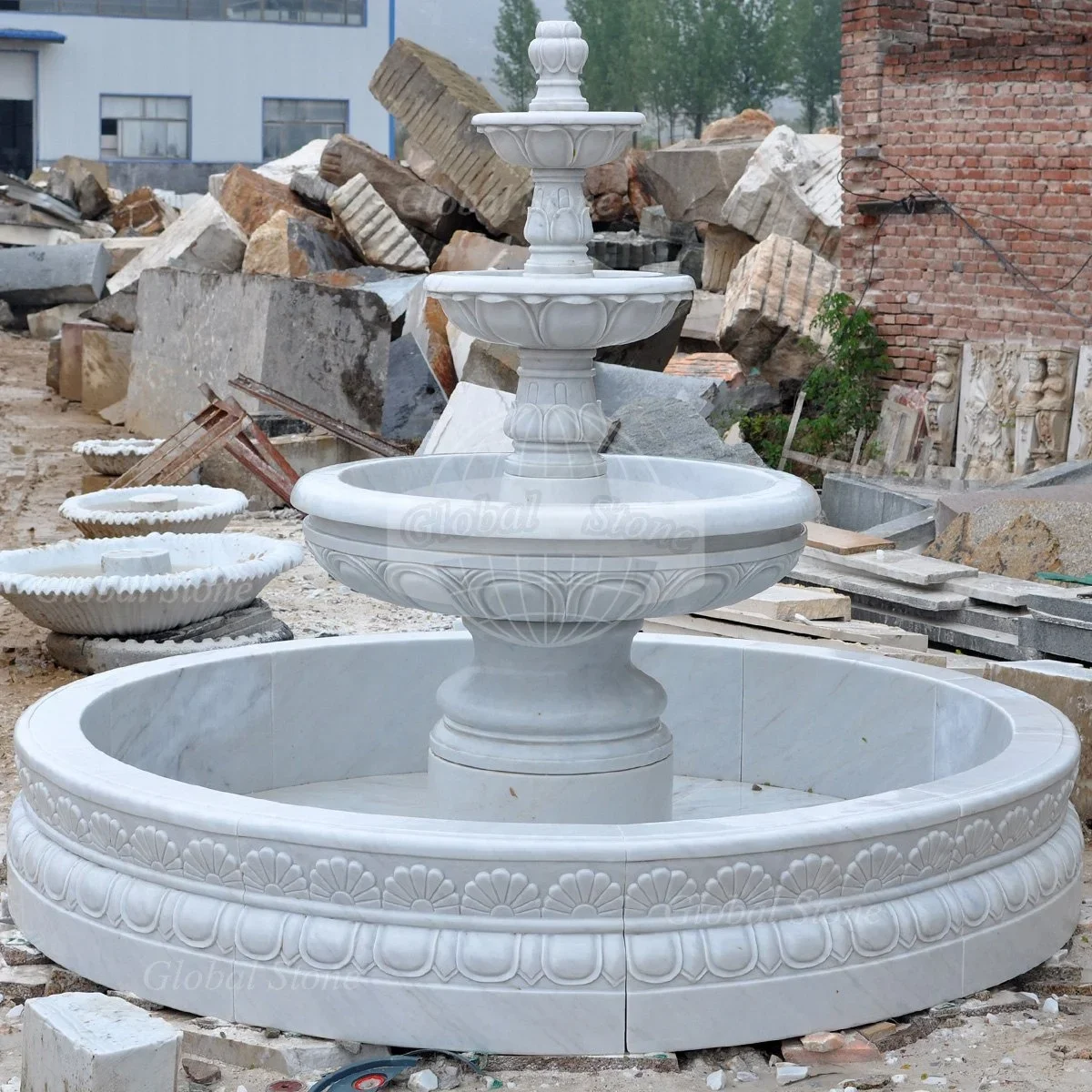 Hand Carved Large Outdoor Garden White Grey Granite Stone Pool 3 Tier Marble Water Fountain