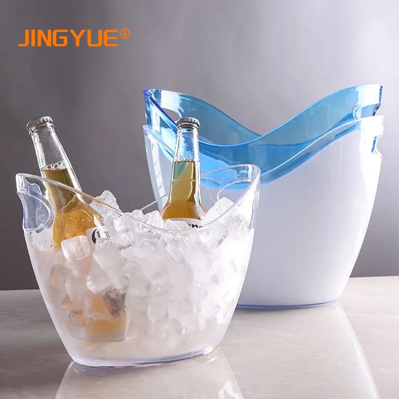 Wholesale Custom Logo Printed Clear 1.1L Acrylic Round Wine Champagne Beer Picnic Vintage Ice Bucket with Handle for Bar K