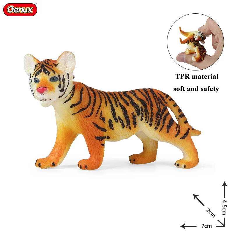 Oenux Wholesale Lovely Cartoon Wild Animals Deer Hippo Lion Wolf Model Action Figures Safety TPR Cake Toppers Kids Gift Toy