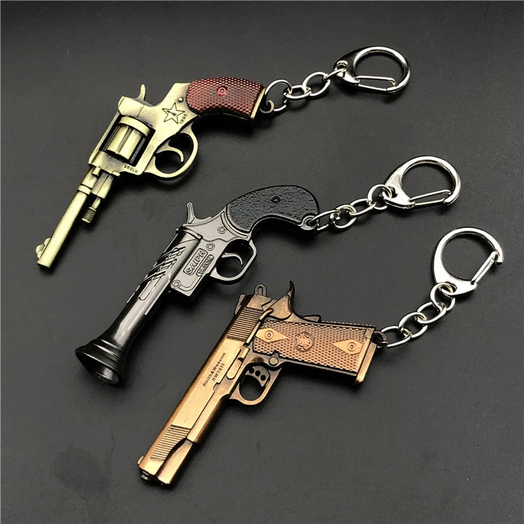Popular cool decorational Cross fire metal Mini Pistol Key Ring  metal gun keychain for bag