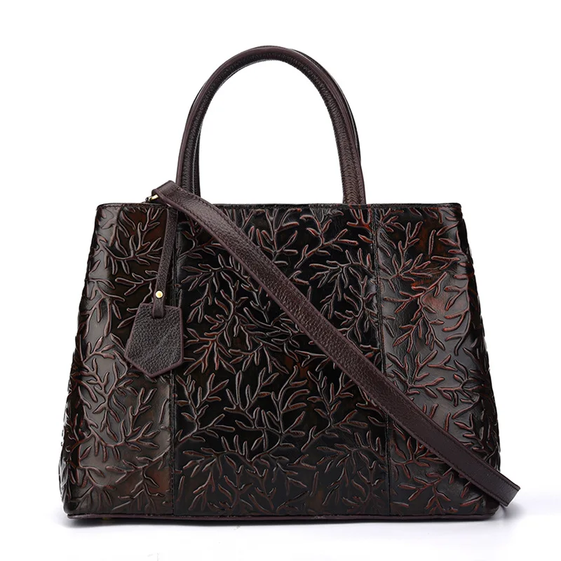
Fashion Guangzhou Embossed Flower Handmade Ladies Womens Genuine Leather Bag 