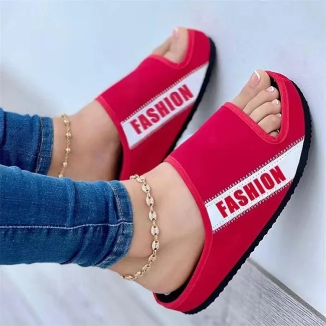 Summer breathable fabric slippers wholesale anti-slippery big size slippers for women rubber soft sole flat slides slippers