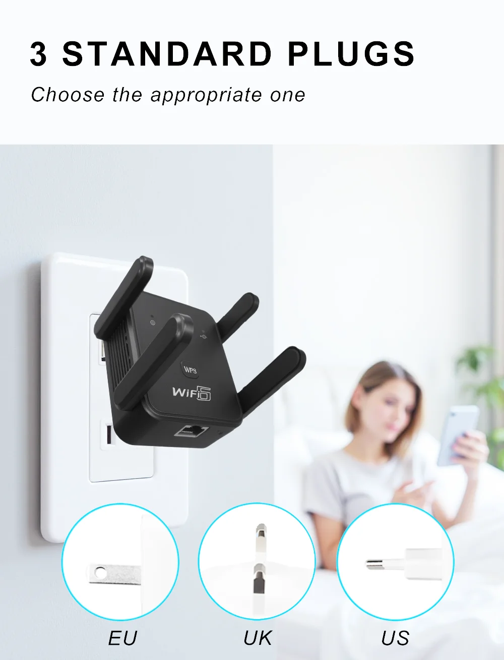 New Design Quad Antennas Dual Band Ax1500 Long Range WiFi 6 Repeater For Outdoor