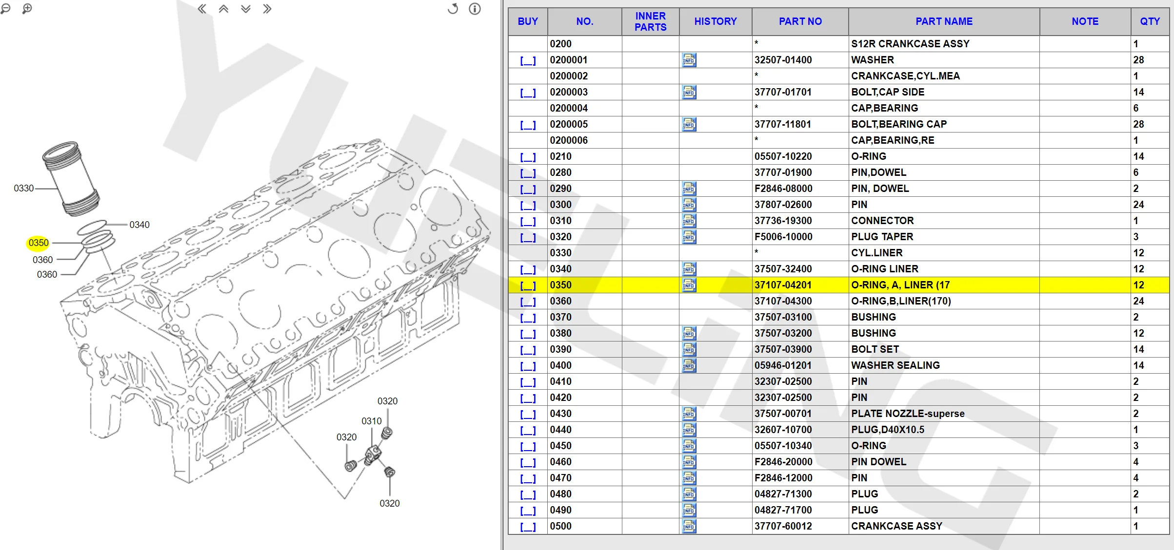 Mitsubishi S6R S6R2 S12R S16R S16R2 PTA MPTK O-Ring Cylinder Liner 37107-04201 37107-32401 37107-04300