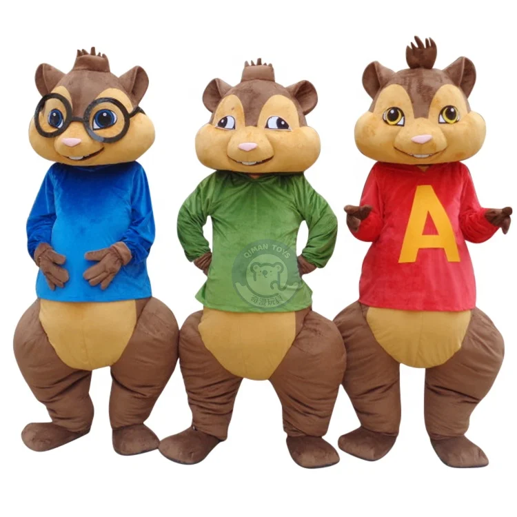 Qiman Custom Adult Size Alvin and The Chipmunks Plush Animal Cartoon Mascot Costume For Sale
