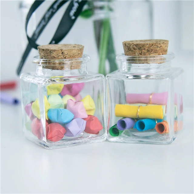 Rectangular Clear Glass Bottle with Wooden Stopper Wishing Decoration Bottles and Storage Jar Wholesale and Free of Freight