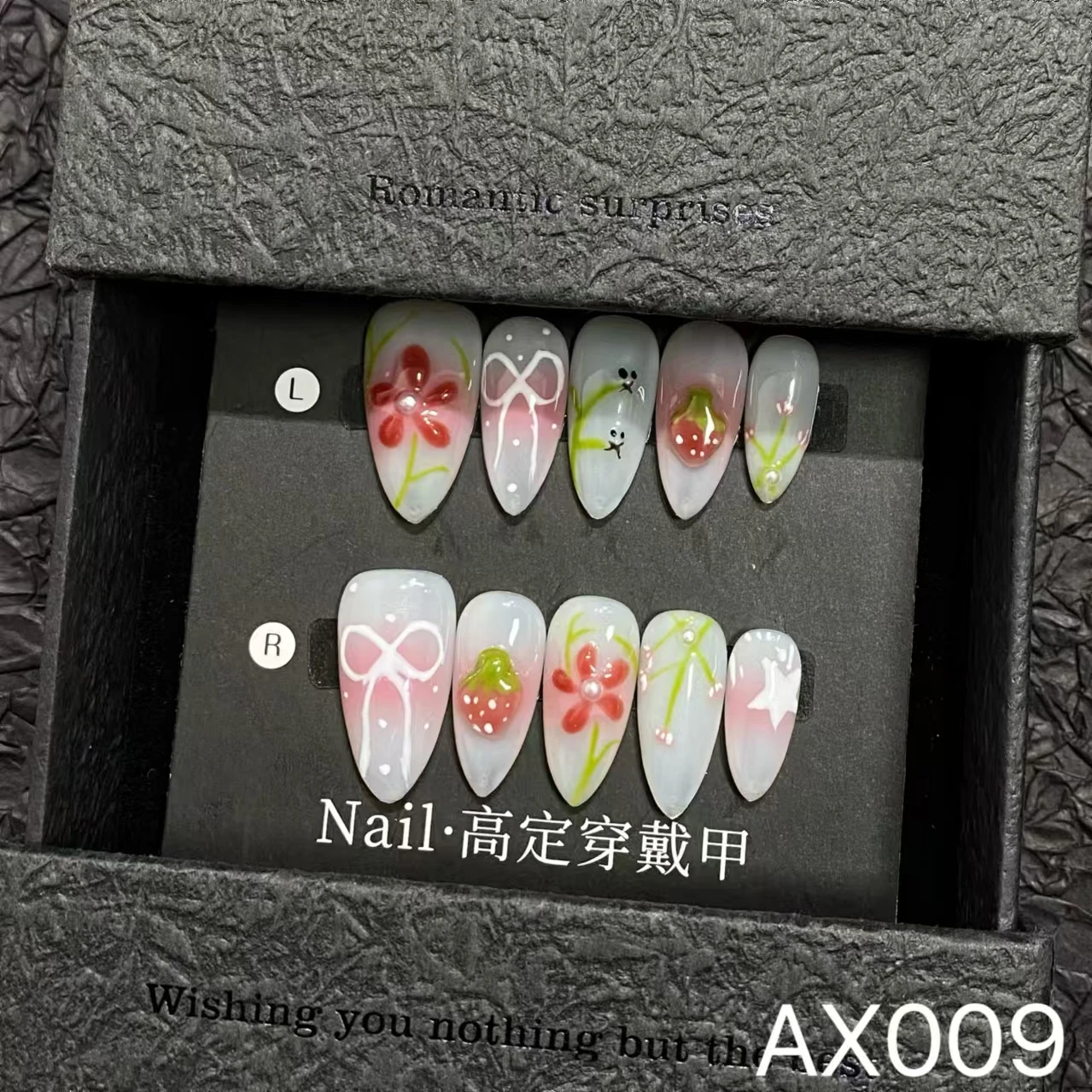 Wholesale Luxury Loveliness Delicacy ABS Acrylic 3D Sculpture Design Long Almond Fake Nails High Quality Artificial Fingernails