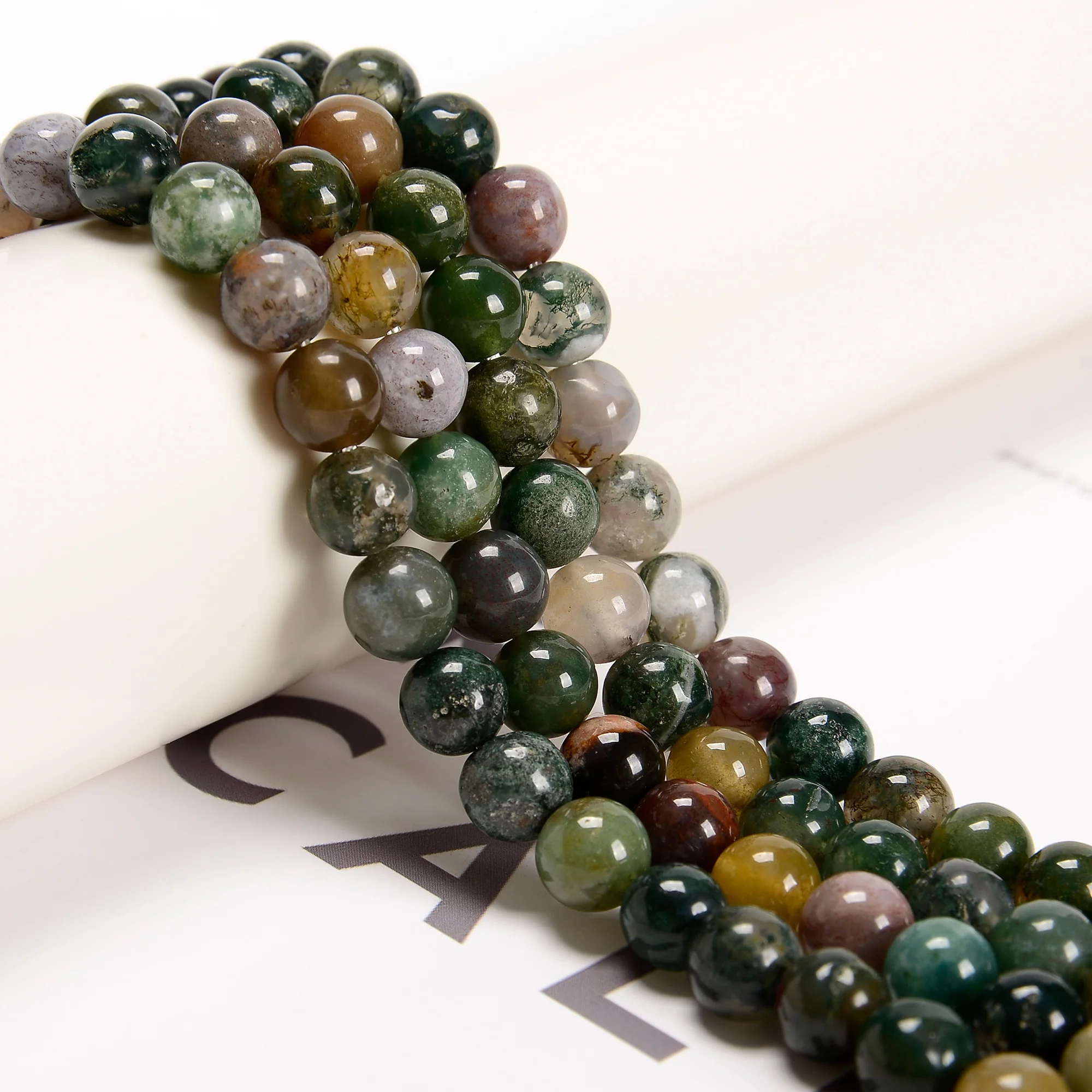 YMJ Hot Sell 4mm 6mm 8mm 10mm 12mm Indian Agate Loose Bead Smooth Round Stone beads for Jewelry Making Bracelet