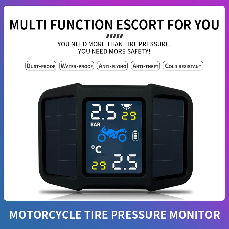 Bicycle Bike Motorcycle 2 wheels Tire Pressure Monitoring System TPMS with Solar Digital Wireless External Sensor