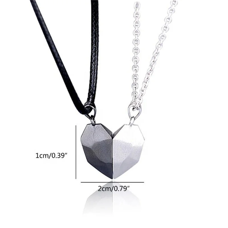 Creative Silver and Black Couple Friendship Heart Rope Necklace Magnetic Love Pendant Jewelry Set