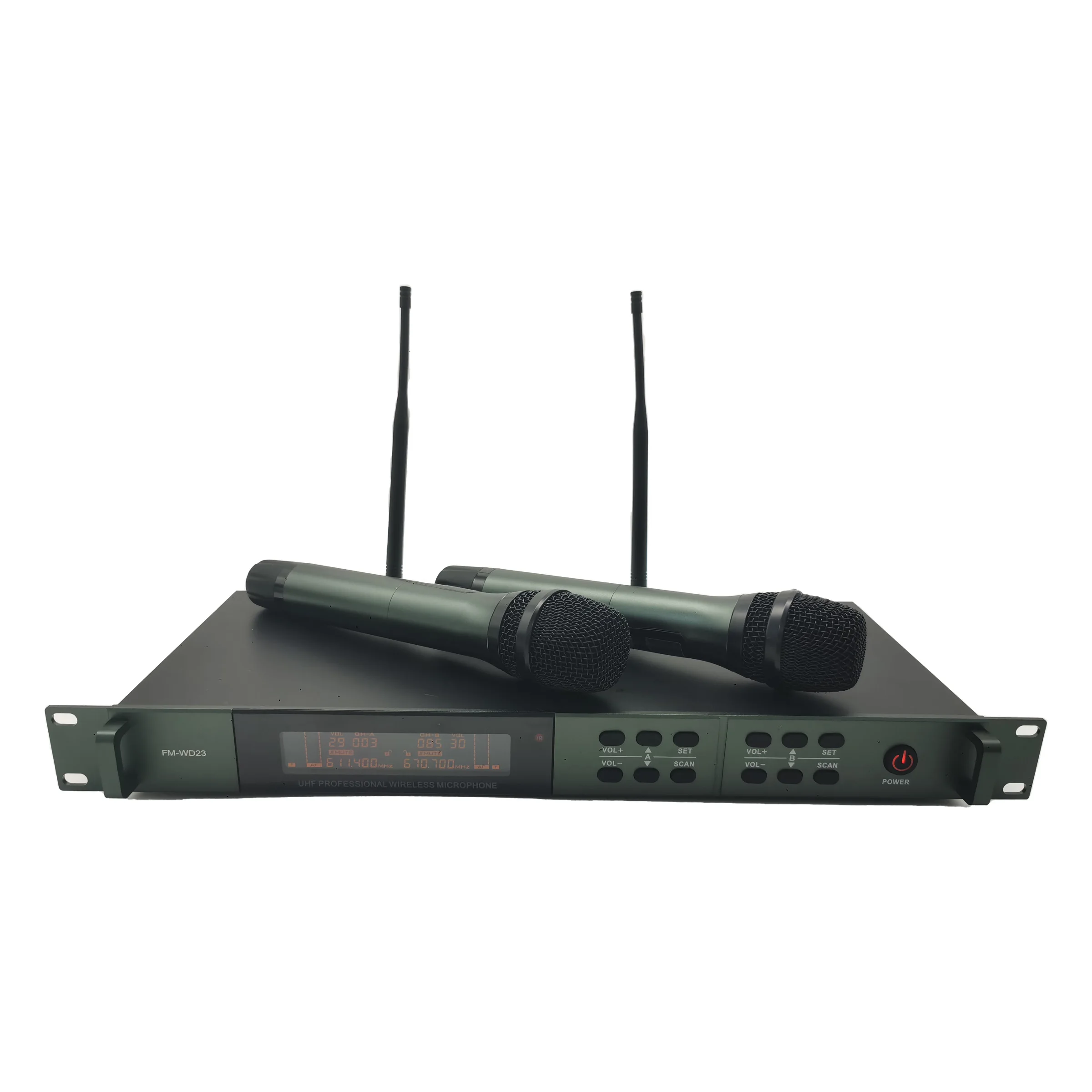 Factory Sale Professional Karaoke UHF Wireless Microphone System Two Handheld Mic FM Home Entertainment Teaching Meeting Church