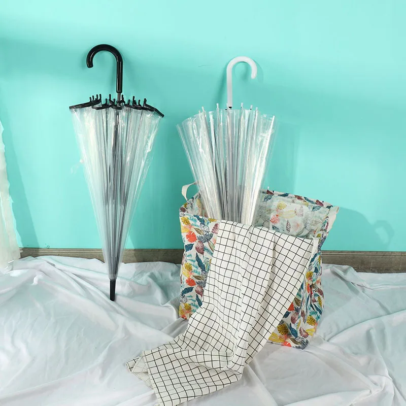 16K Custom Print High Quality Frame Straight POE Transparent Umbrella Promotion  Straight Umbrella Rain