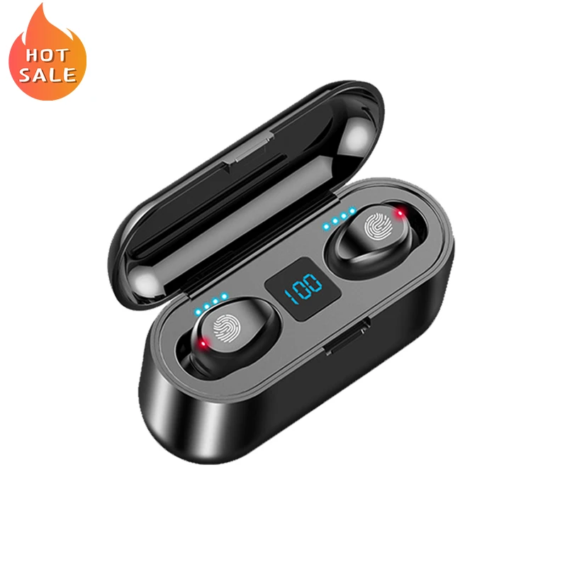Amazon Best Selling wireless headphones With 2000mah Power Bank LED Digital Touch Control Waterproof Noise Reduction Earphone F9