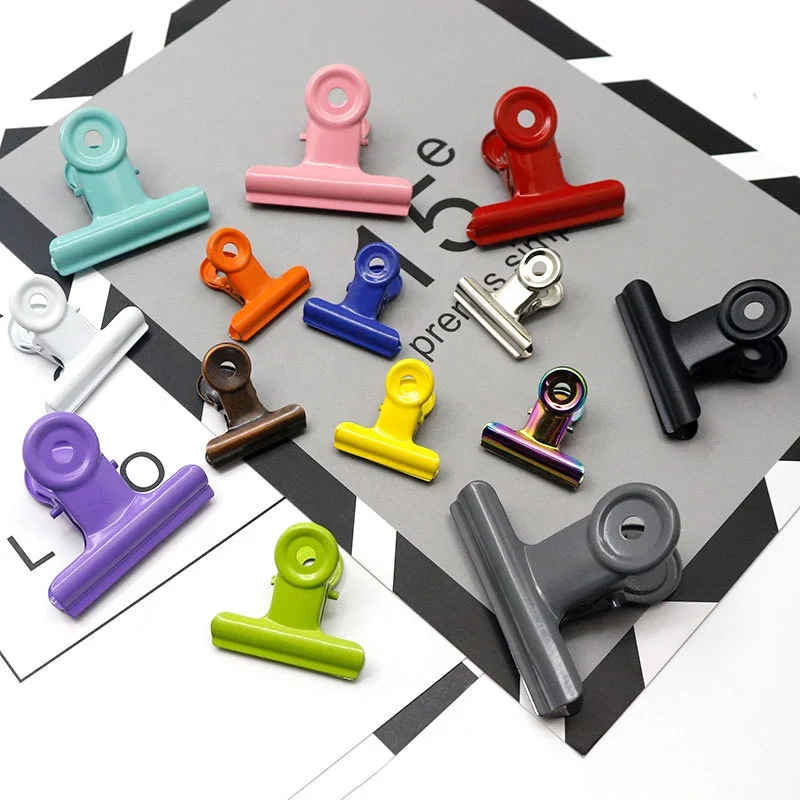 Factory Direct 50 mm Metal Colorful Orange Paper Clip Custom Logo Office Ticket File Clip Air-tight Bulldog Clip
