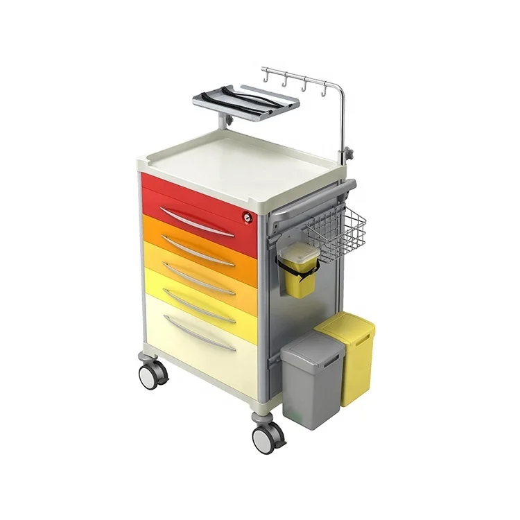 Medical Equipment Medicine Storage Transportation Best price ABS Top Table Customized Rescue Crash Cart Emergency Trolley