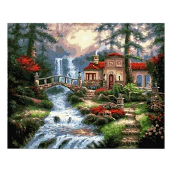 Paint boy Forest villa scenery oil painting digital diy waterfall landscape painting 40*50cm  decorative painting
