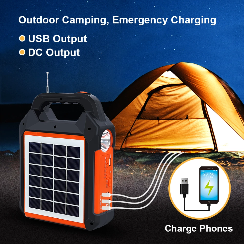 Solar Radio Lights 18650 Battery Lithium Solar Camping Lights Detachable Solar Panel Design with Speaker FM Radio