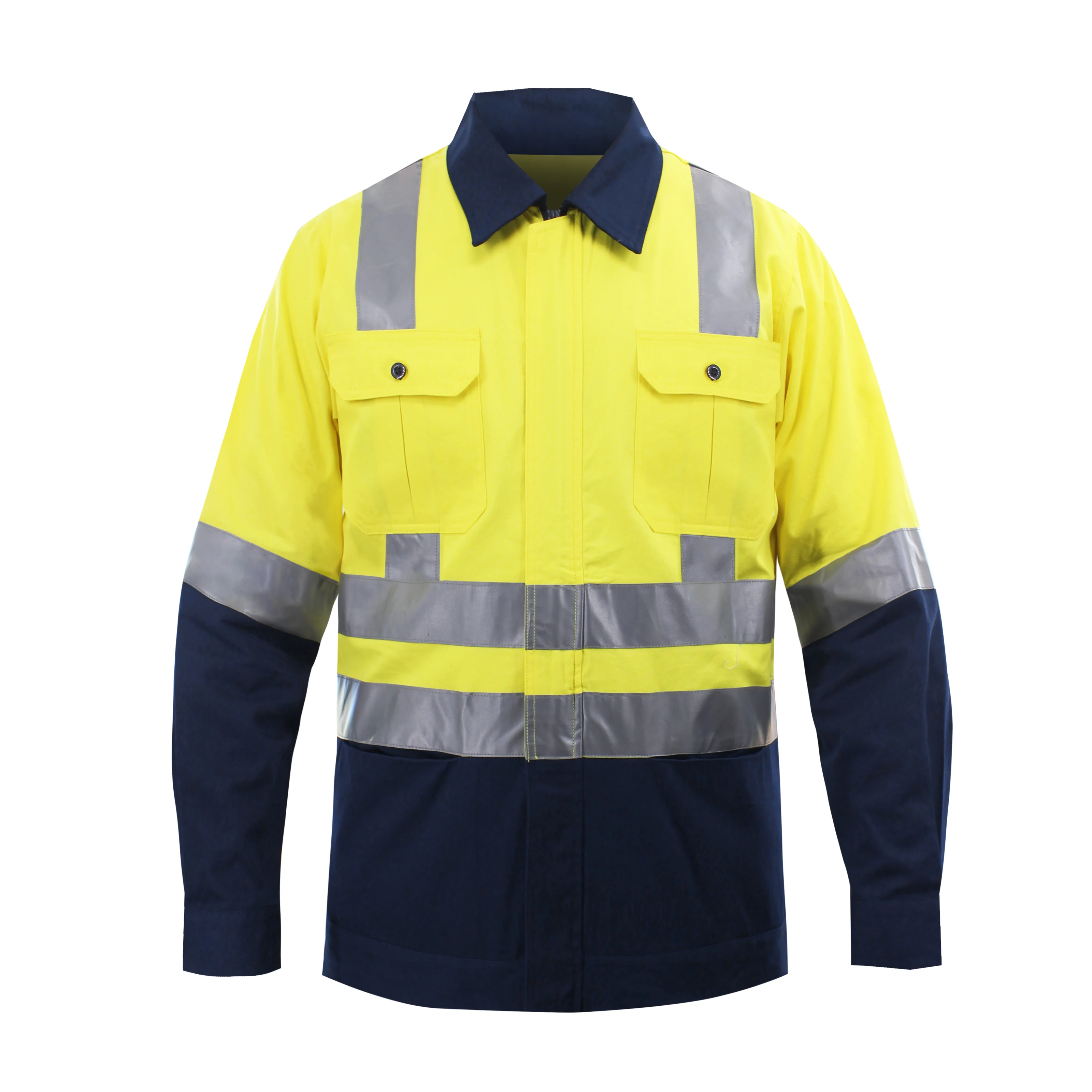 Hi Vis Construction Safety Reflector Shirts With Zipper Type Reflective Workwear Long Sleeve Jacket Style