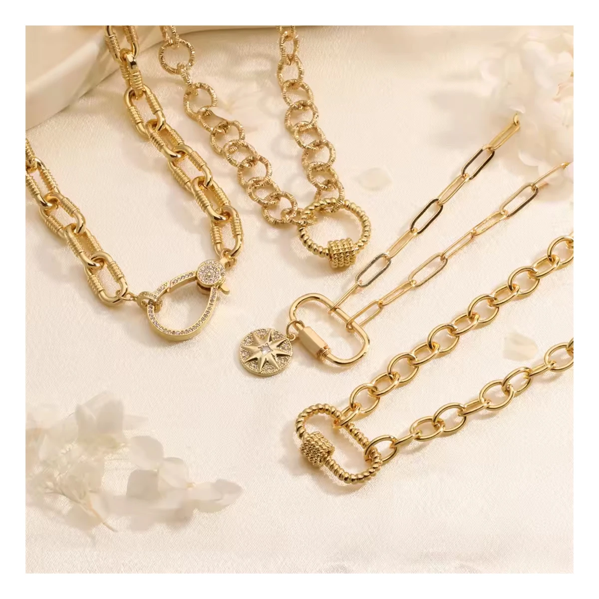 Oval Carabiner Lock Clasp Pendant Necklace Stainless Steel Paper Clip Link Chain Screw Lock Clasp Connector Necklace with Charms