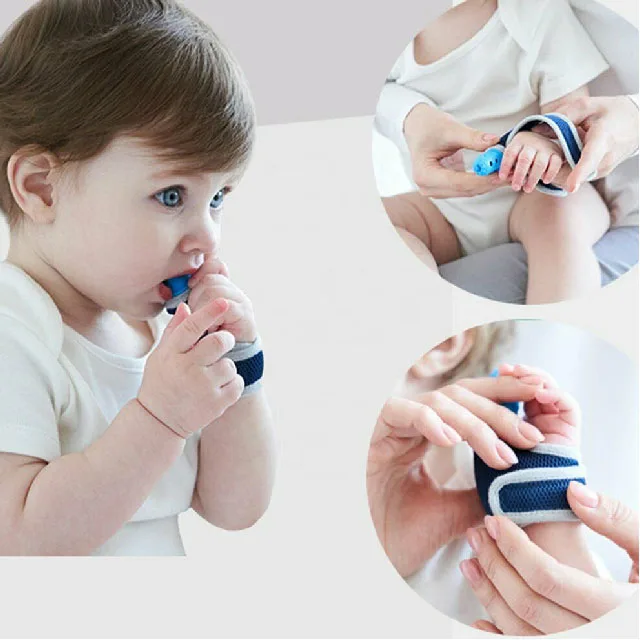 In Stock Baby Products of All Types Thumb Sucking Finger Protector Food Grade Silicone Biting Mittens Teether