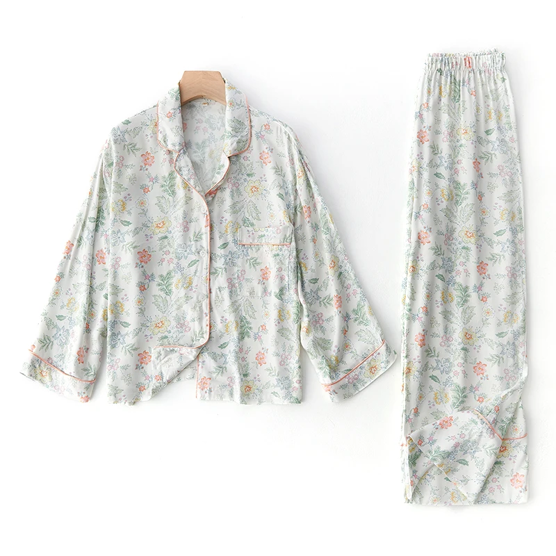 Floral Printing Tribute Silk Pajama Set Monet Garden Women Leisure Wear