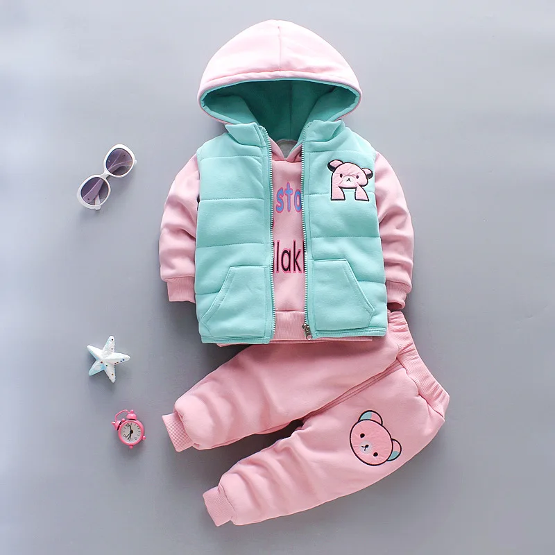Fashion Winter Kids Clothing Sets Casual Cute Cartoon Bear Printing Autumn Three Pieces Set Boutique Baby Clothes Boys