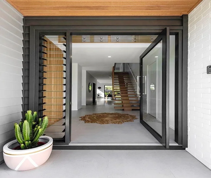 House Entrance Pivot Front Door Design Low-E Double Glass Aluminum Pivot Doors