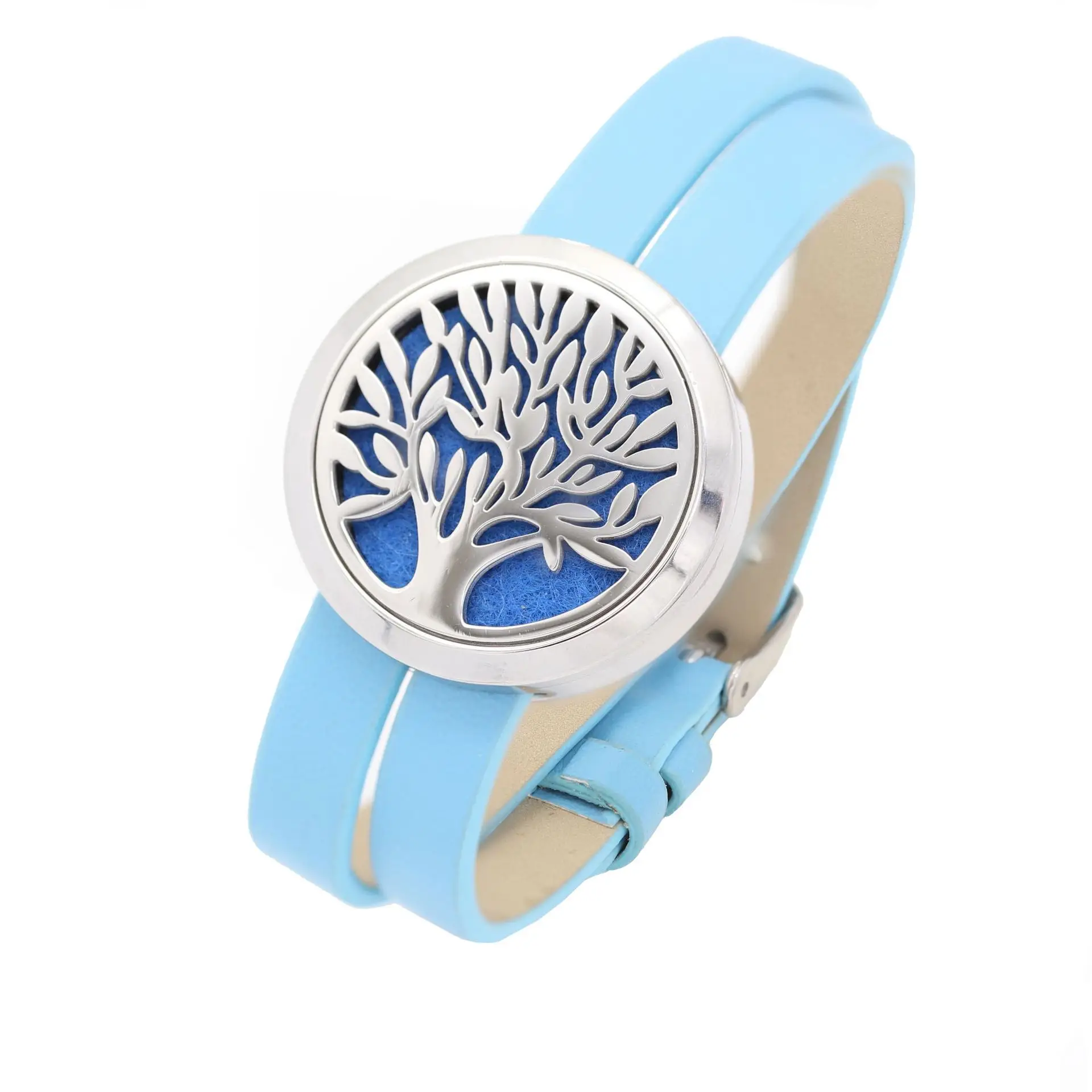 High Quality Leather Band Watch Stainless Steel Diffuser Locket Charm Women Aromatherapy Bracelet