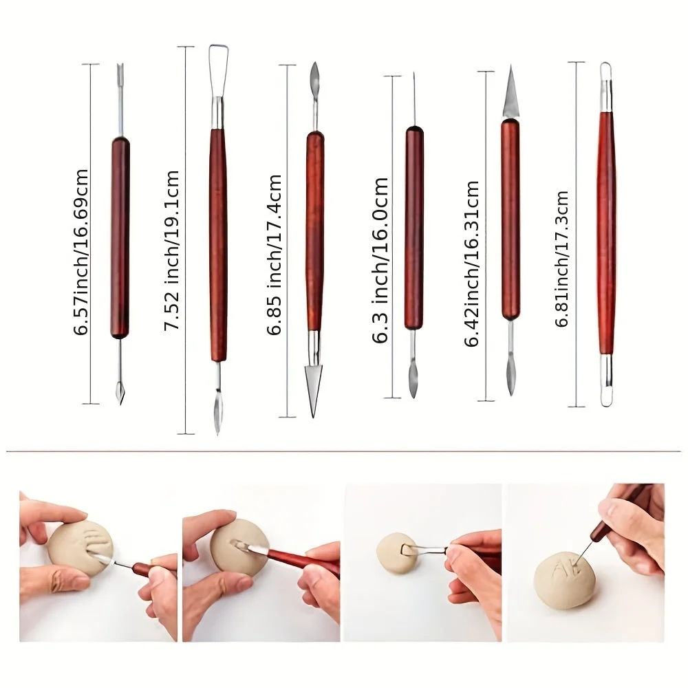 16 pieces of ceramic polymer silicon clay carving tool Wood handle double end carving ceramic process carving smooth modeling