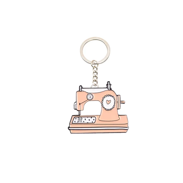 Wholesale Cute Custom Logo Sewing Machine Keychain Tape Measure Button Enamel Keyring Needle Flower Sew Keychains Llavero